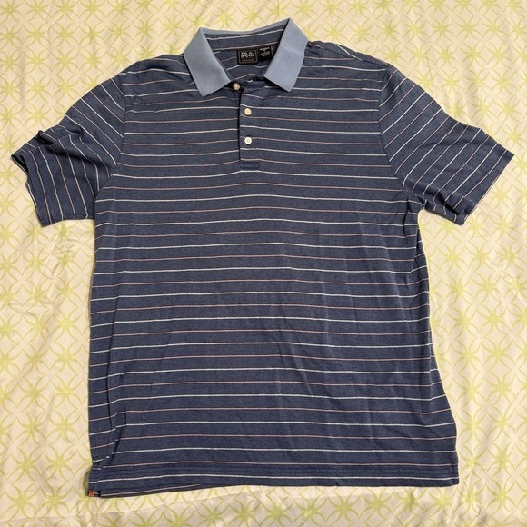 Jos. A. Bank Other - Jos A Bank Traveler Mens Large Blue Striped Herringbone Cotton Polo Shirt L
